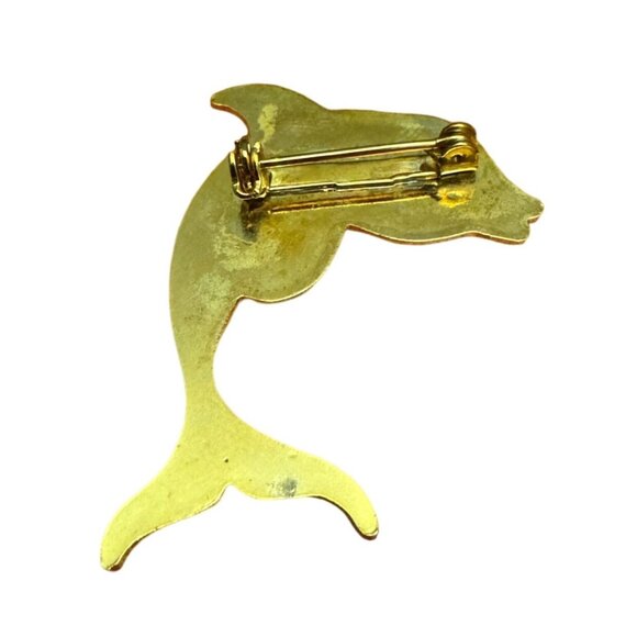 Vintage Gold Tone Dolphin Shaped Pin Brooch Cute Animal Jewelry Accessory - Picture 5 of 7